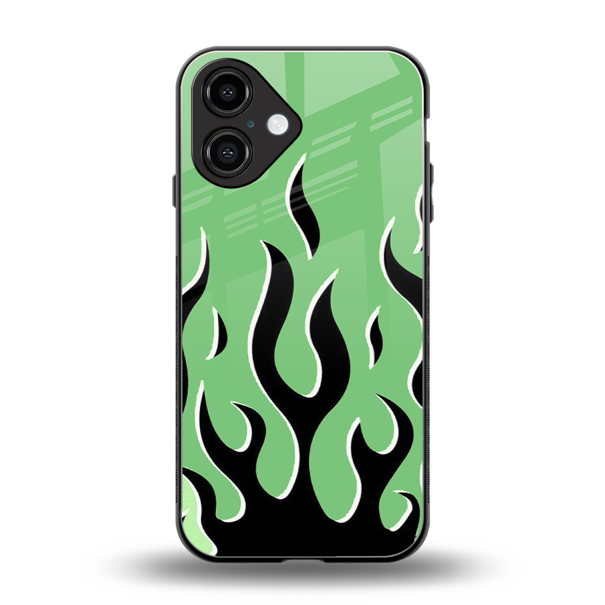 Y2K Retro Green Flames Phone Case for Iphone 16 | Glass Case