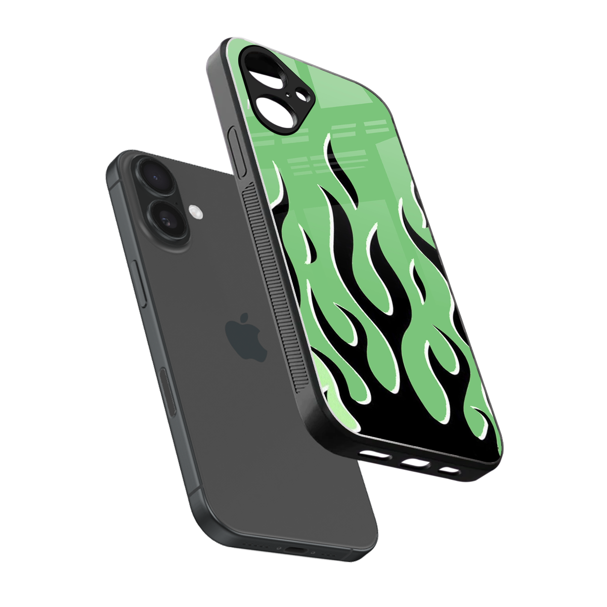 Y2K Retro Green Flames Phone Case for Iphone 16 | Glass Case