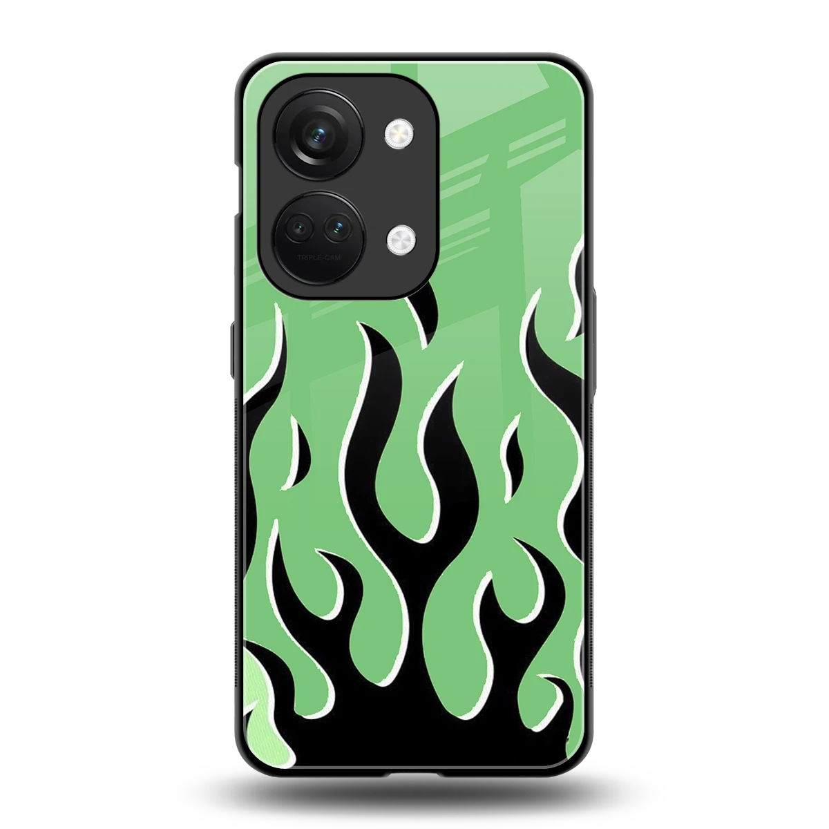 Y2K Retro Green Flames back phone cover | glass case for oneplus nord 3