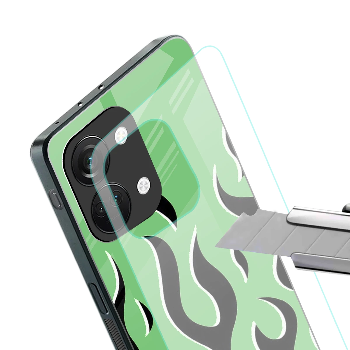 Y2K Retro Green Flames stylish phone case for oneplus nord 3 | glossy glass and slim fit