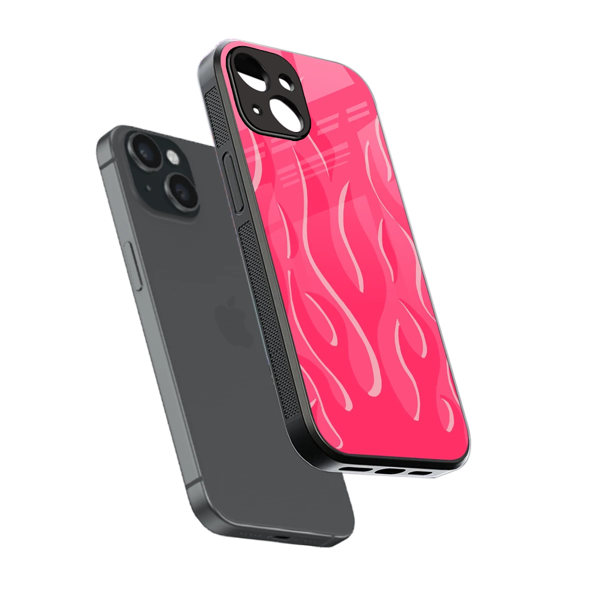 Y2K Retro Hot Pink Flames sleek iphone 15 cover with tempered glass back and TPU edges
