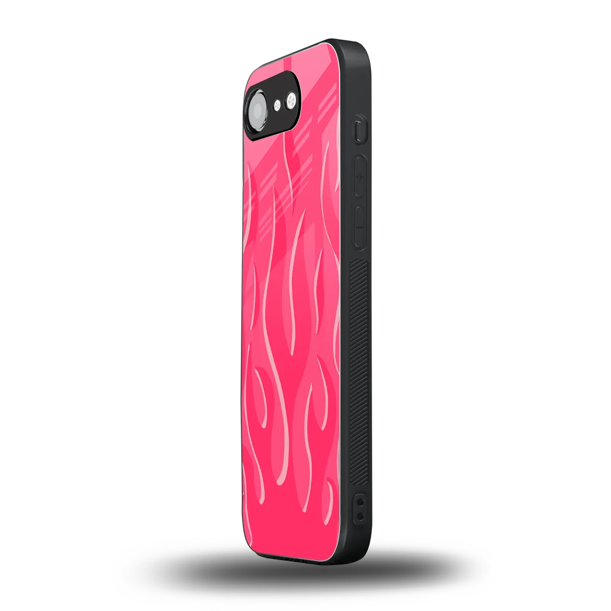 Y2K Retro Hot Pink Flames iphone 16e mobile cover | shockproof glass phone case