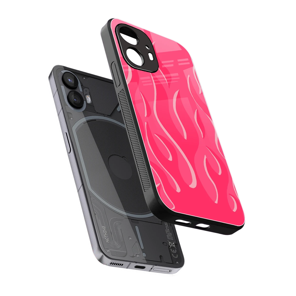 Y2K Retro Hot Pink Flames sleek nothing phone 2 cover with tempered glass back and TPU edges