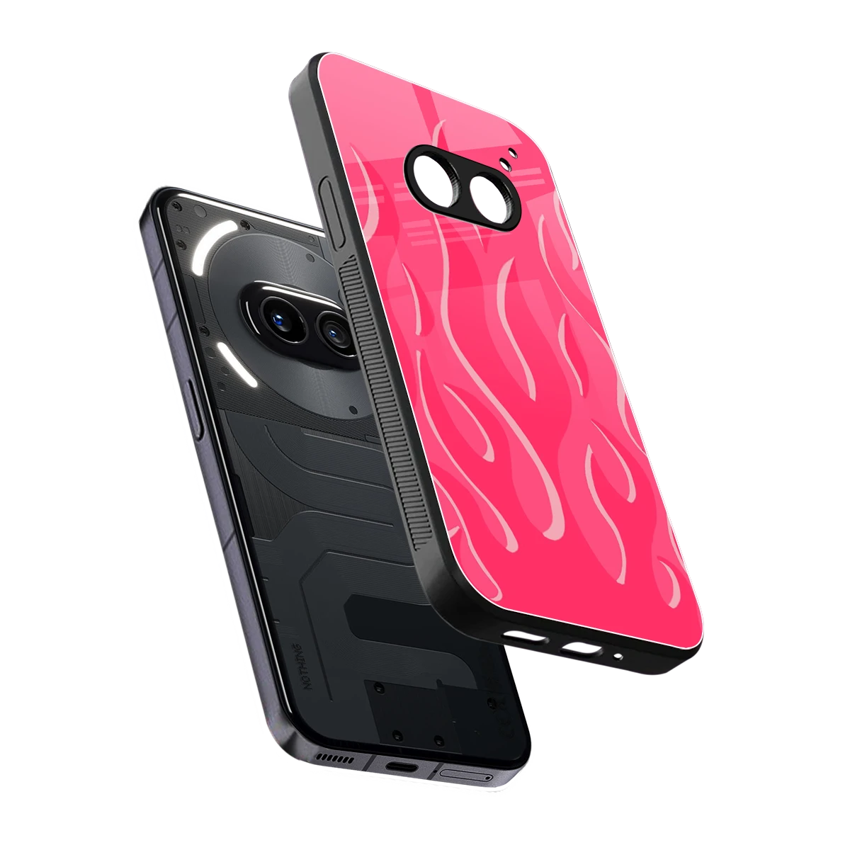 Y2K Retro Hot Pink Flames sleek nothing phone 2a cover with tempered glass back and TPU edges
