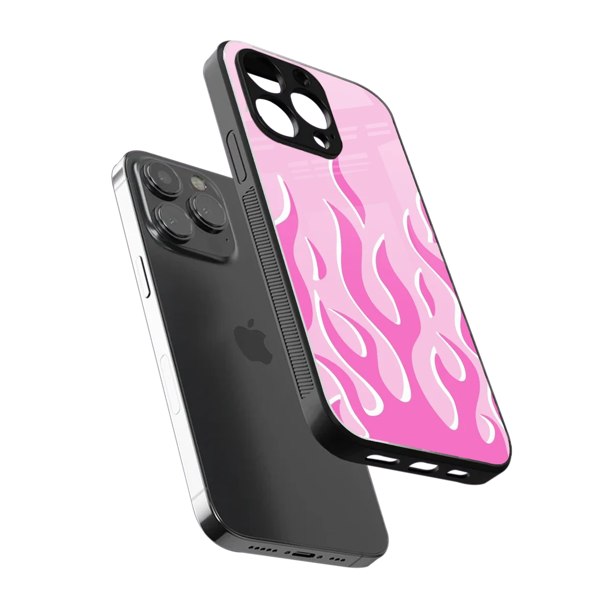 Y2K Retro Pink Flames sleek iphone 16 pro max cover with tempered glass back and TPU edges