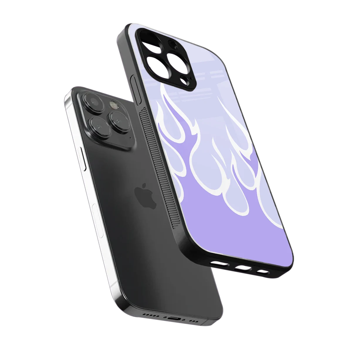 Y2K Retro Purple Flames sleek iphone 16 pro max cover with tempered glass back and TPU edges