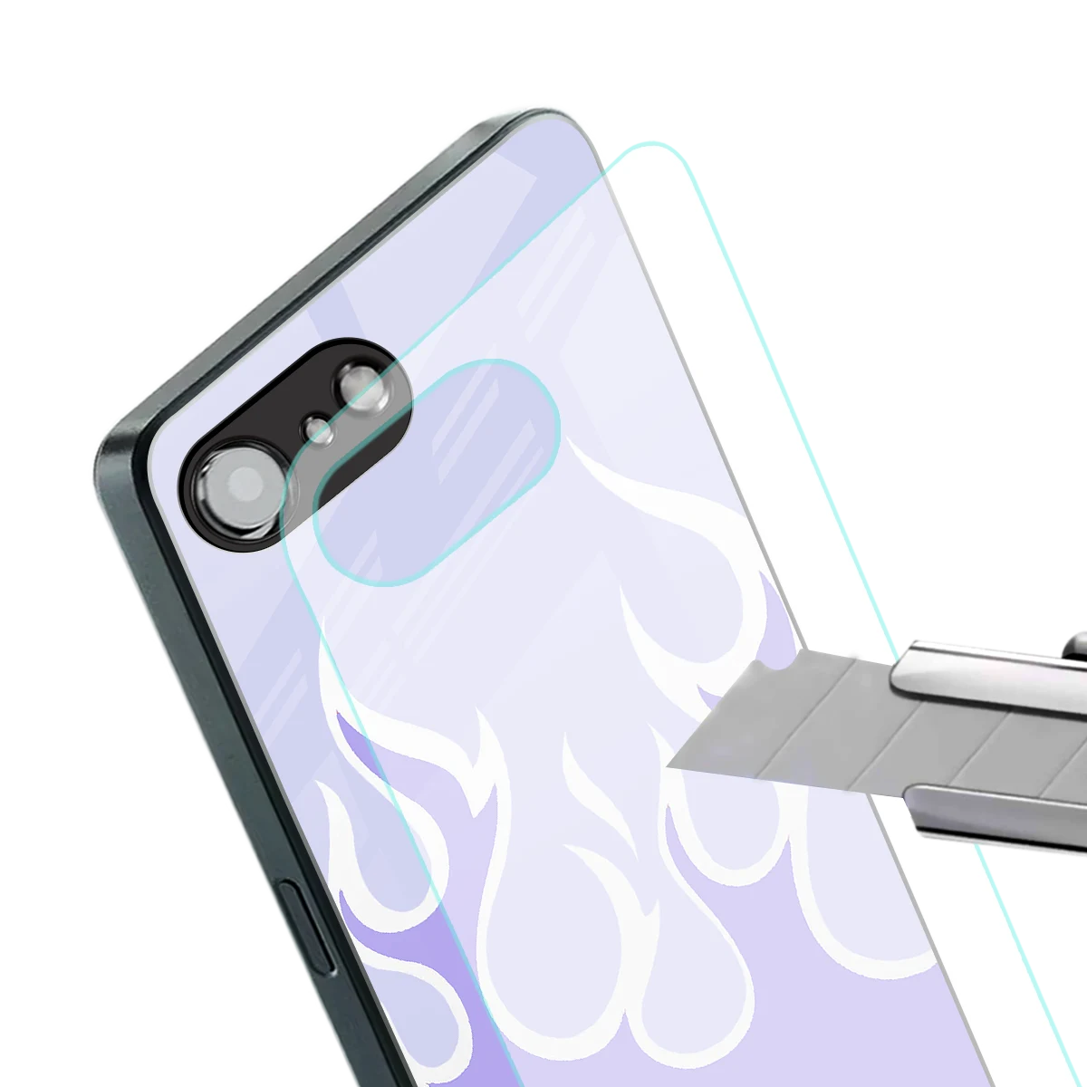 Y2K Retro Purple Flames stylish phone case for iphone 16e | glossy glass and slim fit