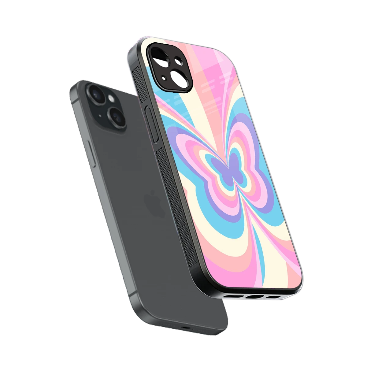 Y2K Vibrant Butterfly sleek iphone 14 plus cover with tempered glass back and TPU edges