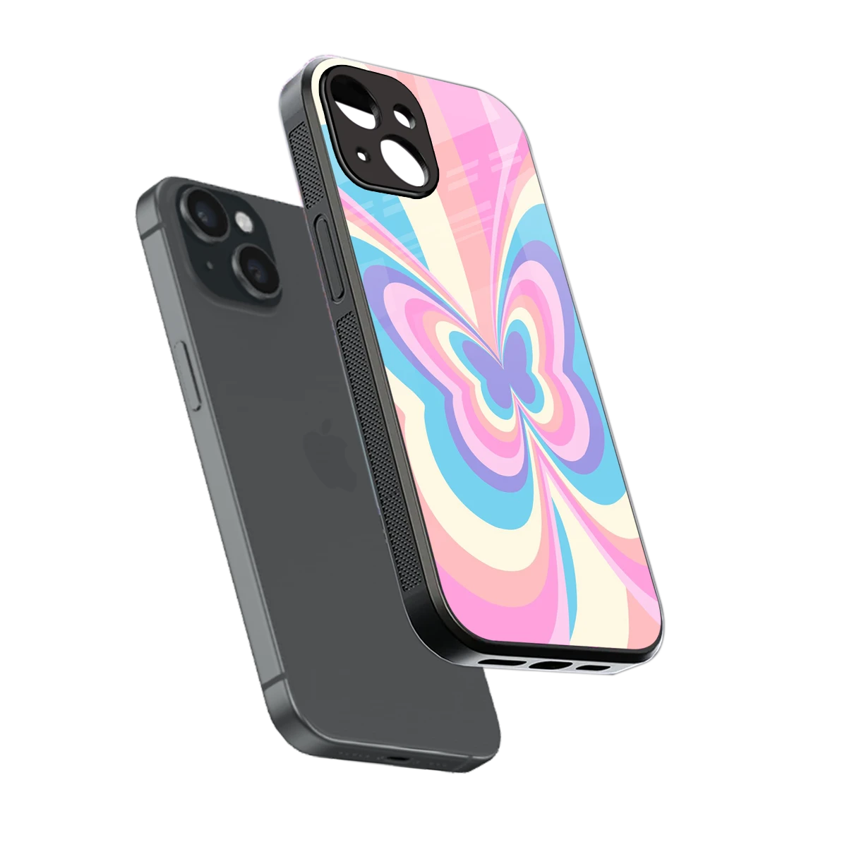 Y2K Vibrant Butterfly sleek iphone 15 cover with tempered glass back and TPU edges