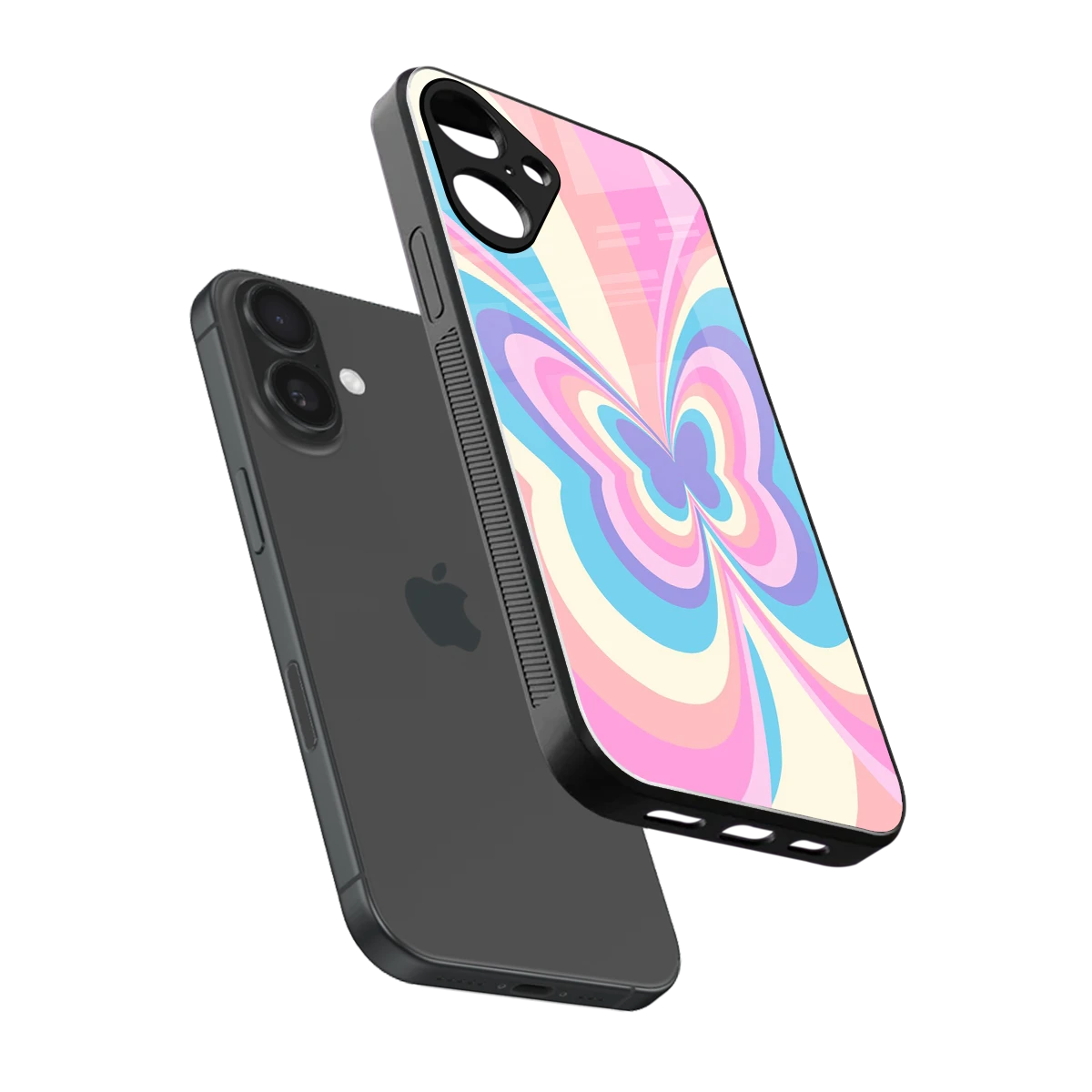 Y2K Vibrant Butterfly sleek iphone 16 plus cover with tempered glass back and TPU edges