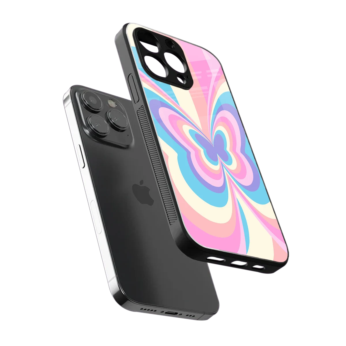 Y2K Vibrant Butterfly sleek iphone 16 pro max cover with tempered glass back and TPU edges