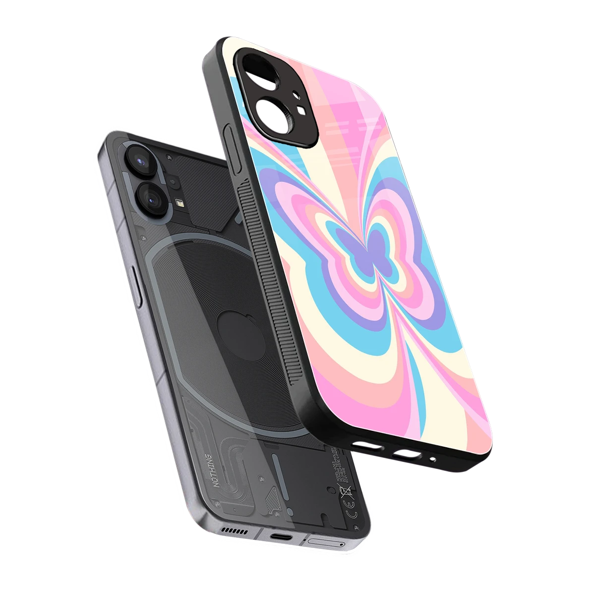 Y2K Vibrant Butterfly sleek nothing phone 1 cover with tempered glass back and TPU edges