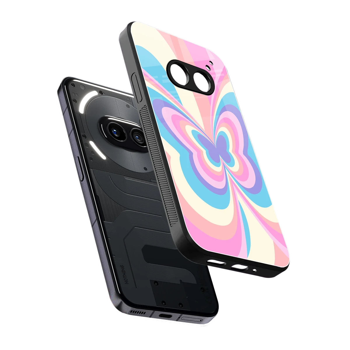 Y2K Vibrant Butterfly sleek nothing phone 2a plus cover with tempered glass back and TPU edges