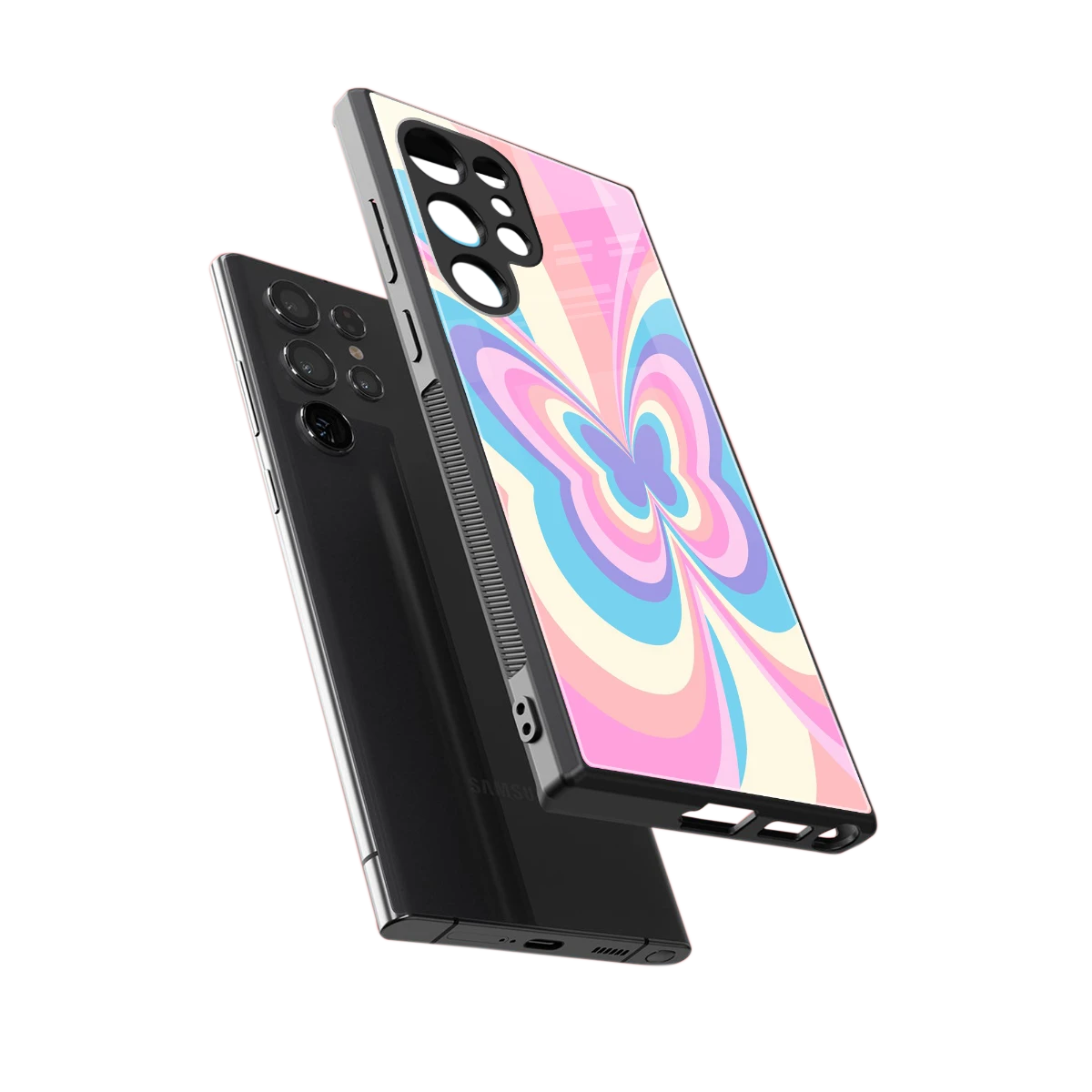 Y2K Vibrant Butterfly sleek samsung galaxy s24 ultra cover with tempered glass back and TPU edges
