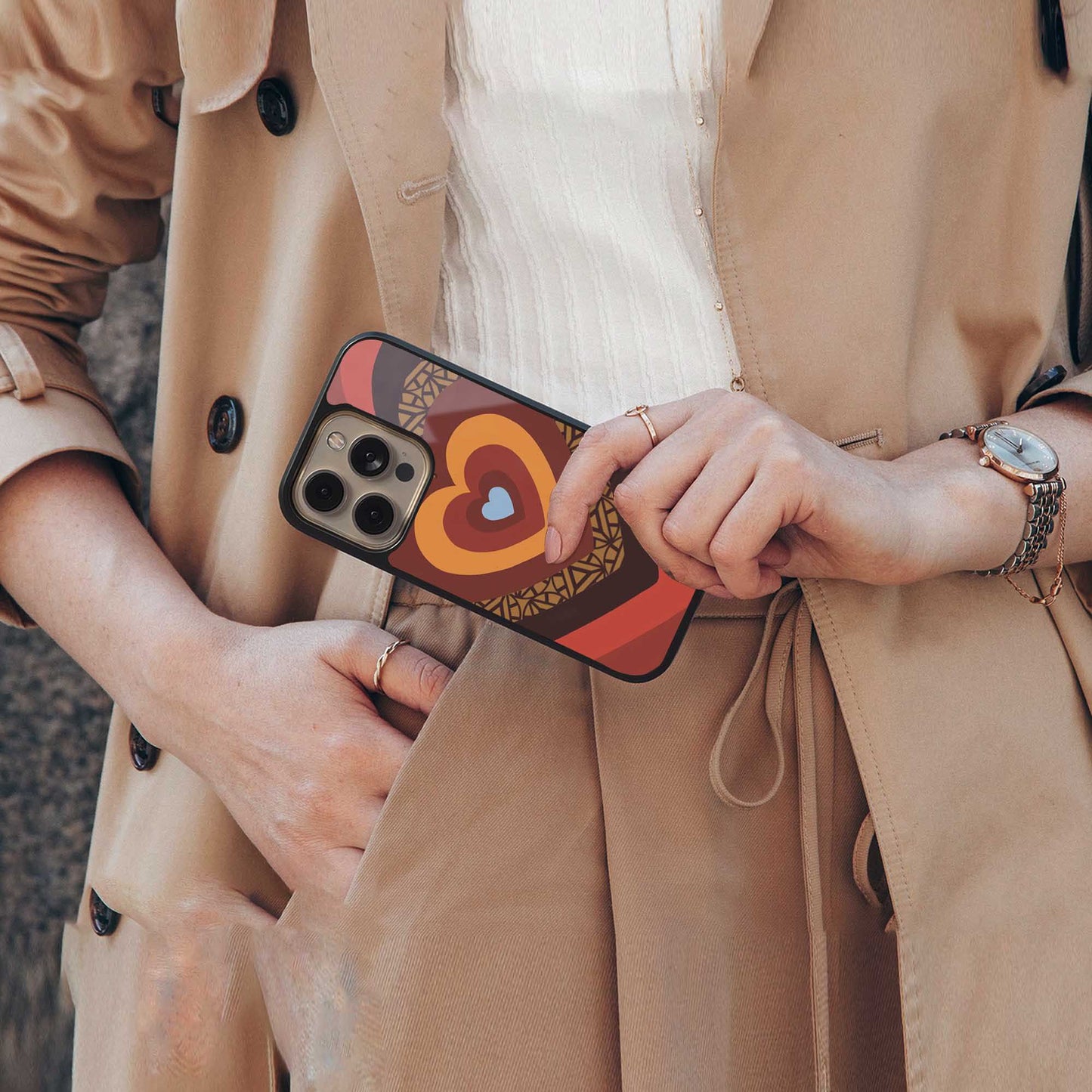 Y2K Caramel Crush Hearts Phone Case for Iphone 16 | Glass Case