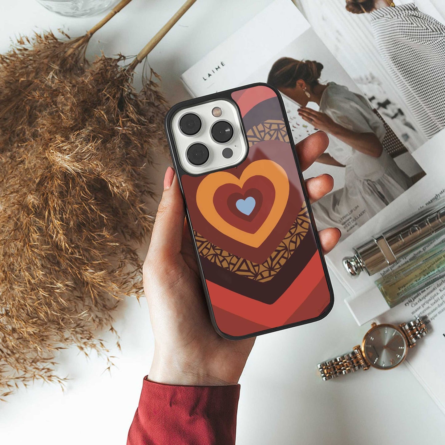 Y2K Caramel Crush Hearts Phone Case for Iphone 16 | Glass Case