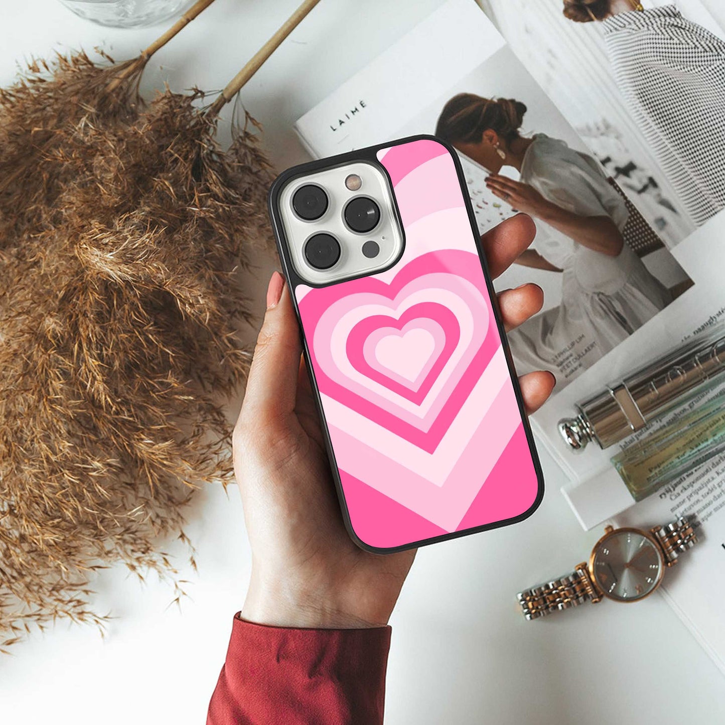 Y2K Flamingo Hearts Phone Case for Iphone 16 | Glass Case