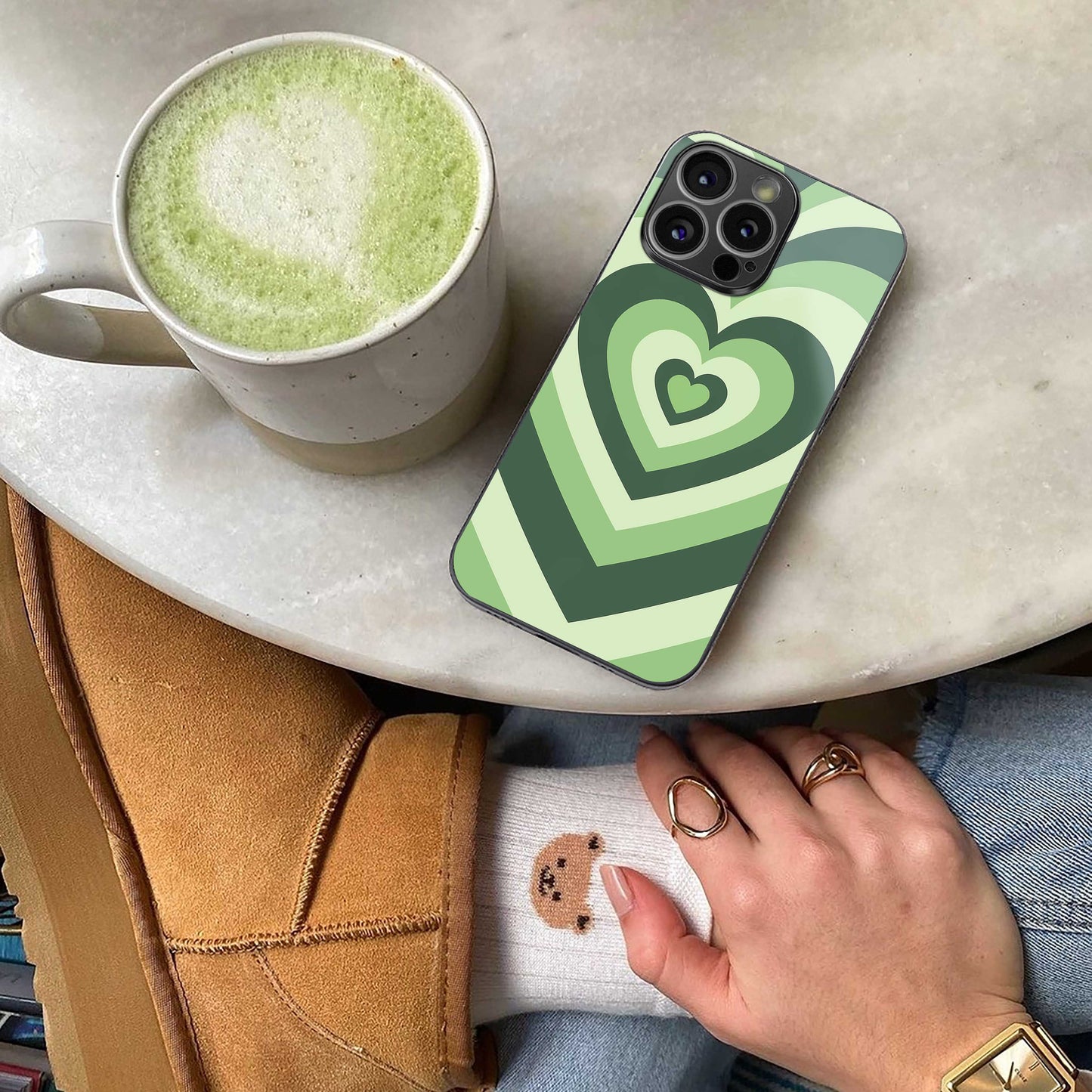 Y2K Green Hearts luxury glass phone case for iPhone 16 | scratch and drop resistant