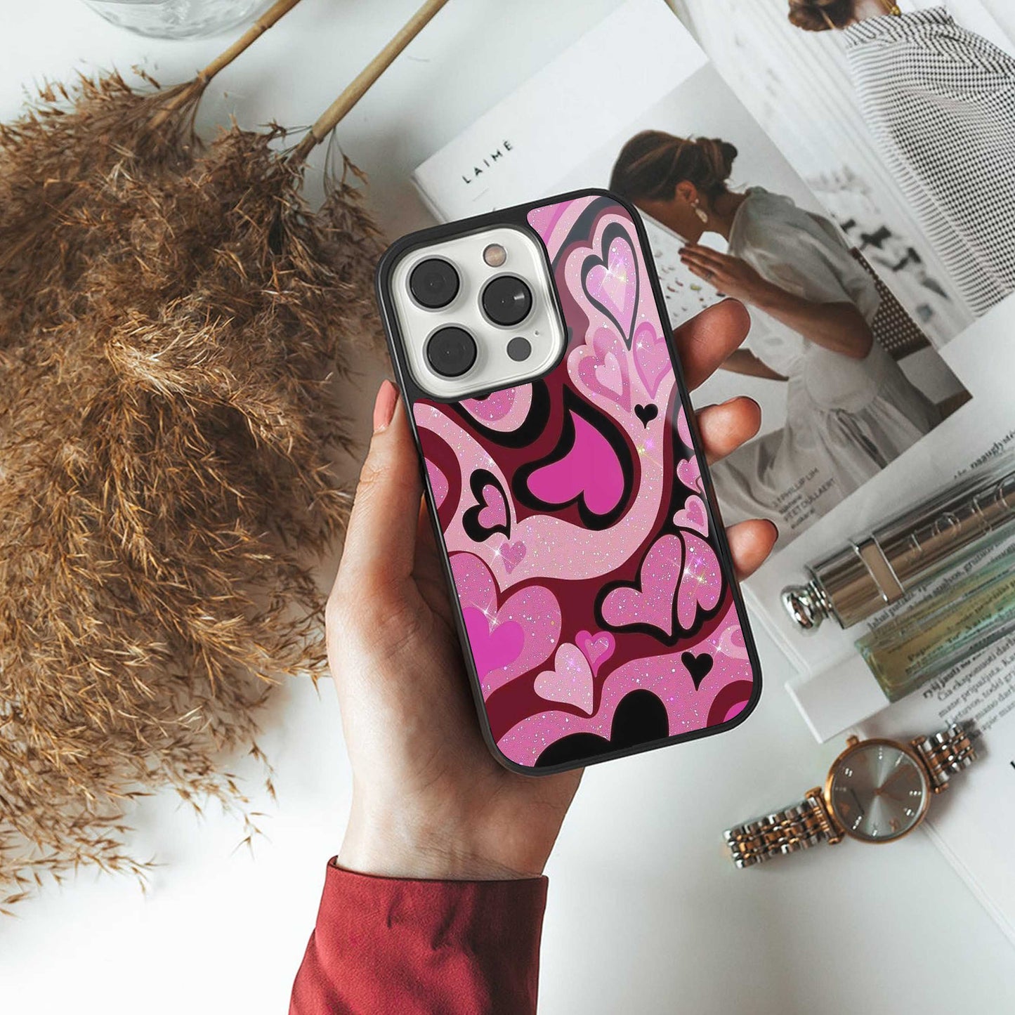 Y2K Magenta Meltdown Hearts Phone Case for Iphone 16 | Glass Case