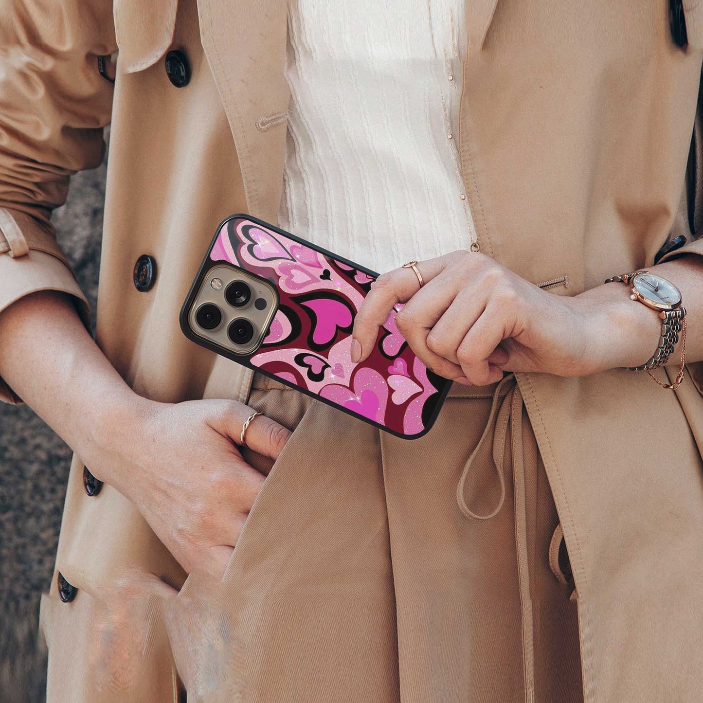 Y2K Magenta Meltdown Hearts Phone Case for Iphone 16 | Glass Case