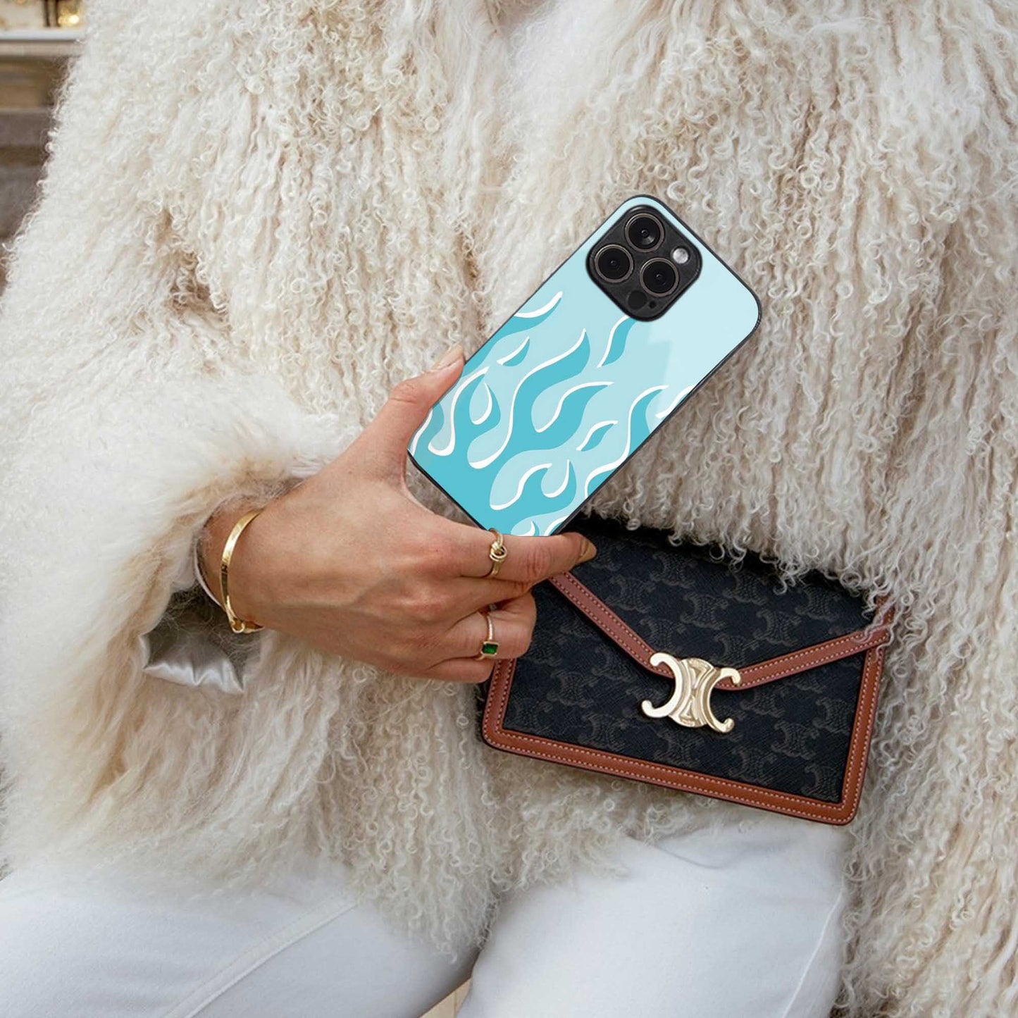Y2K Retro Blue Flames Phone Case for Iphone 16 | Glass Case