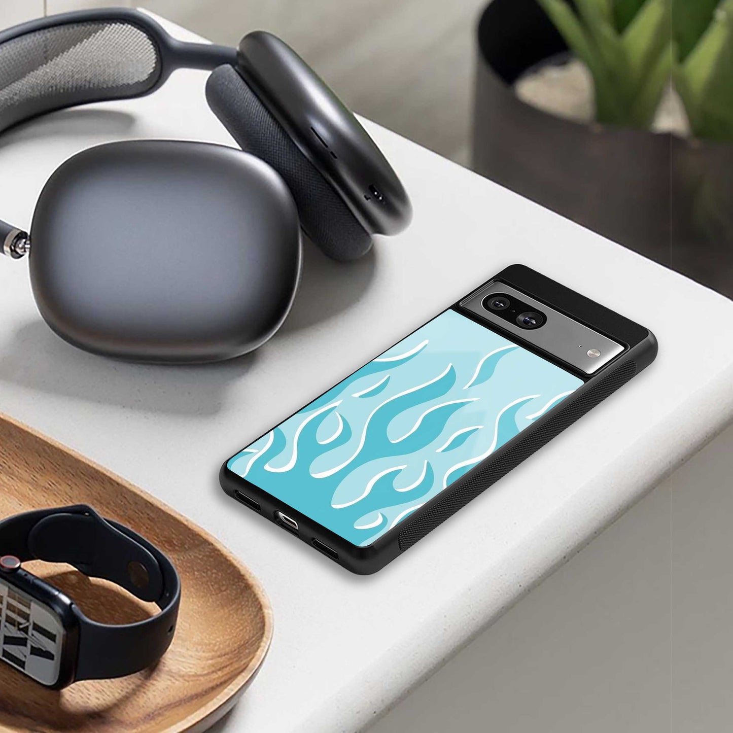 Y2K Retro Blue Flames Phone Case for Iphone 16 | Glass Case