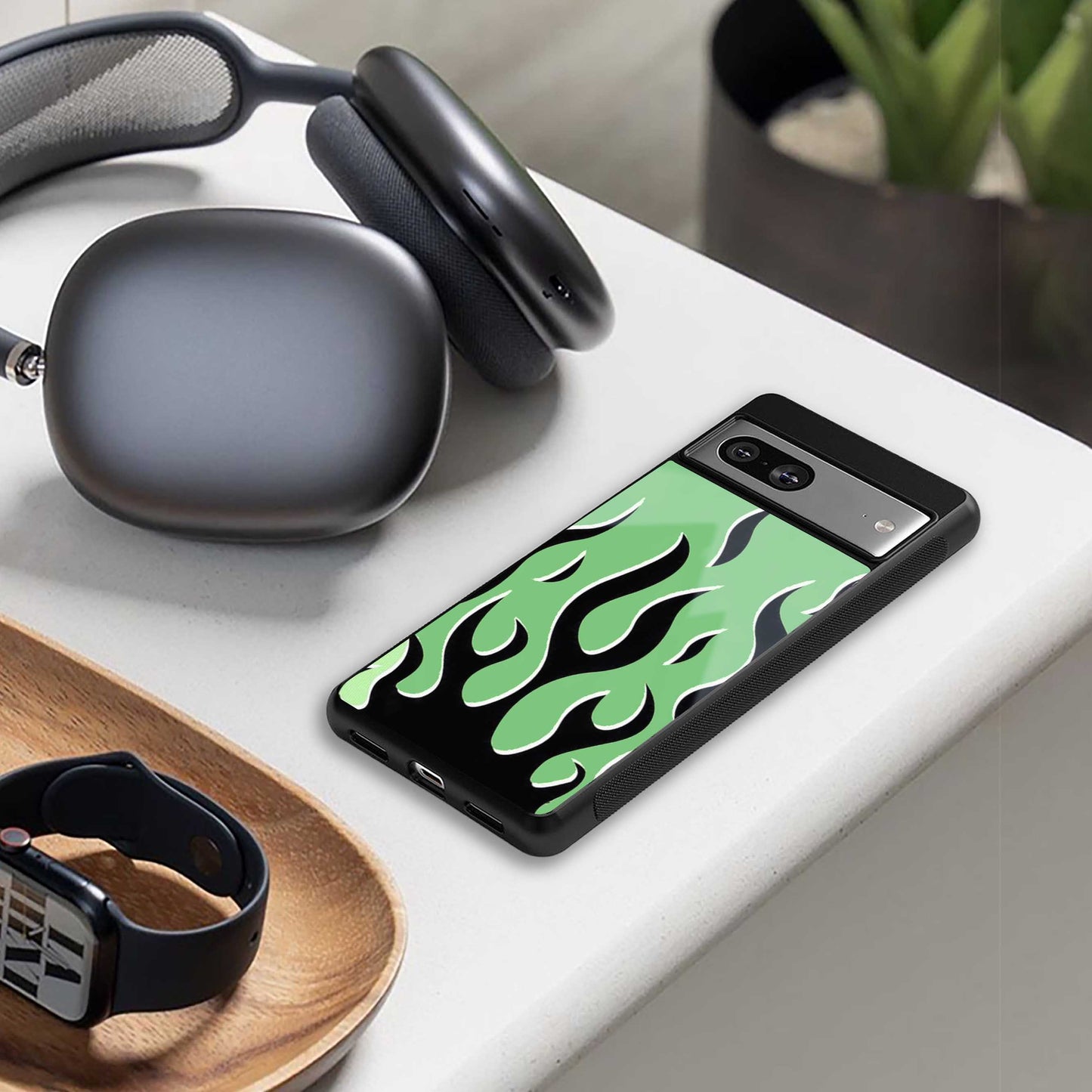 Y2K Retro Green Flames Phone Case for Iphone 16 | Glass Case
