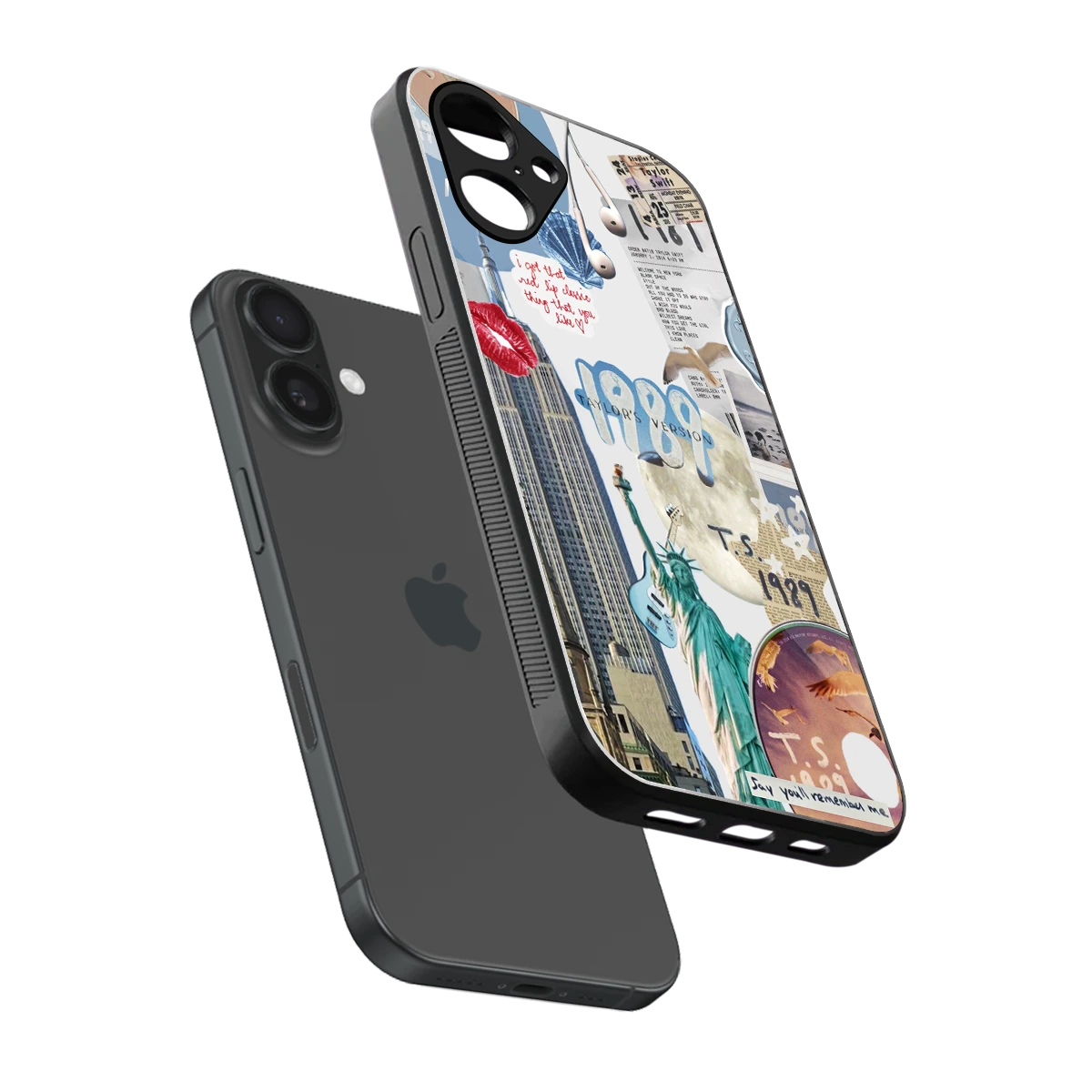 1989 Swift Era sleek iPhone 16 cover with tempered glass back and TPU edges