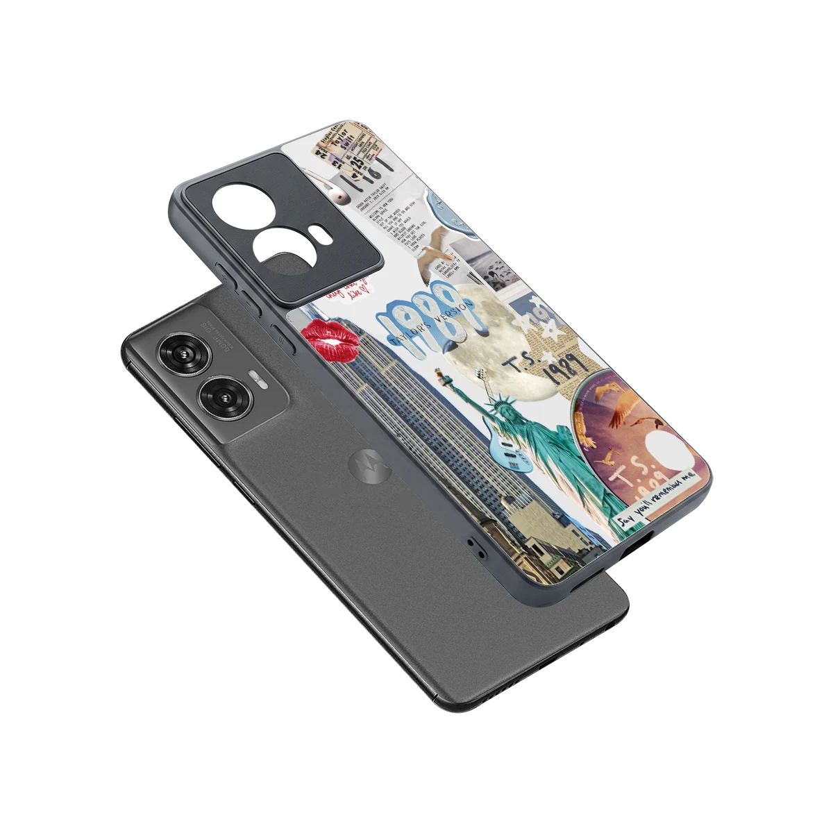 1989 Swift Era sleek motorola edge 50 fusion cover with tempered glass back and TPU edges