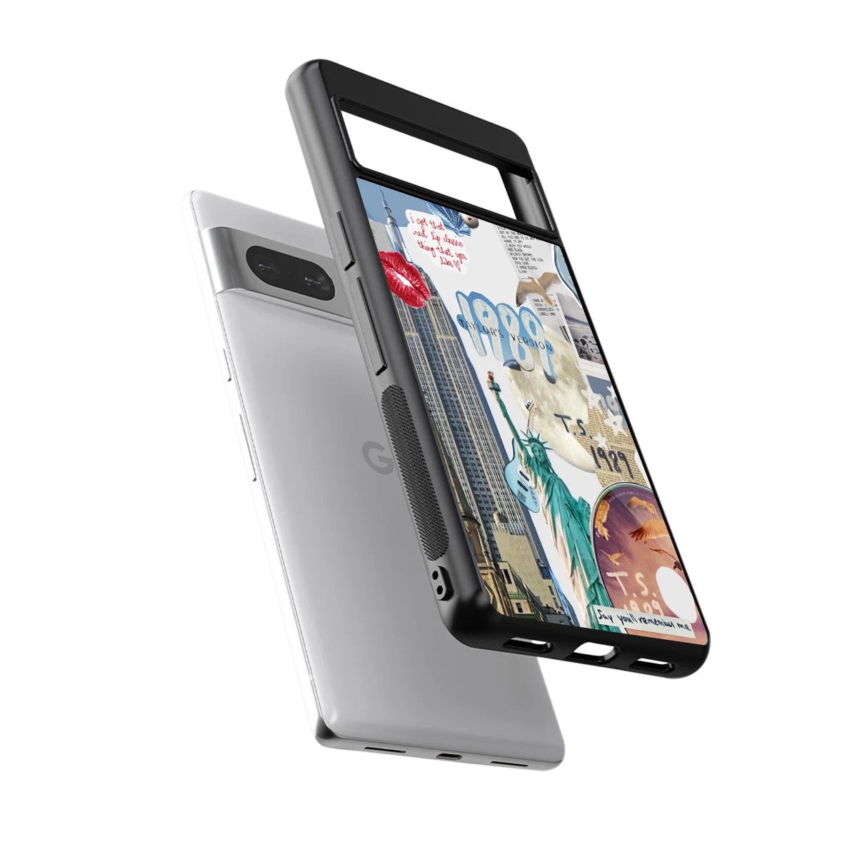 1989 Swift Era sleek google pixel 7 cover with tempered glass back and TPU edges