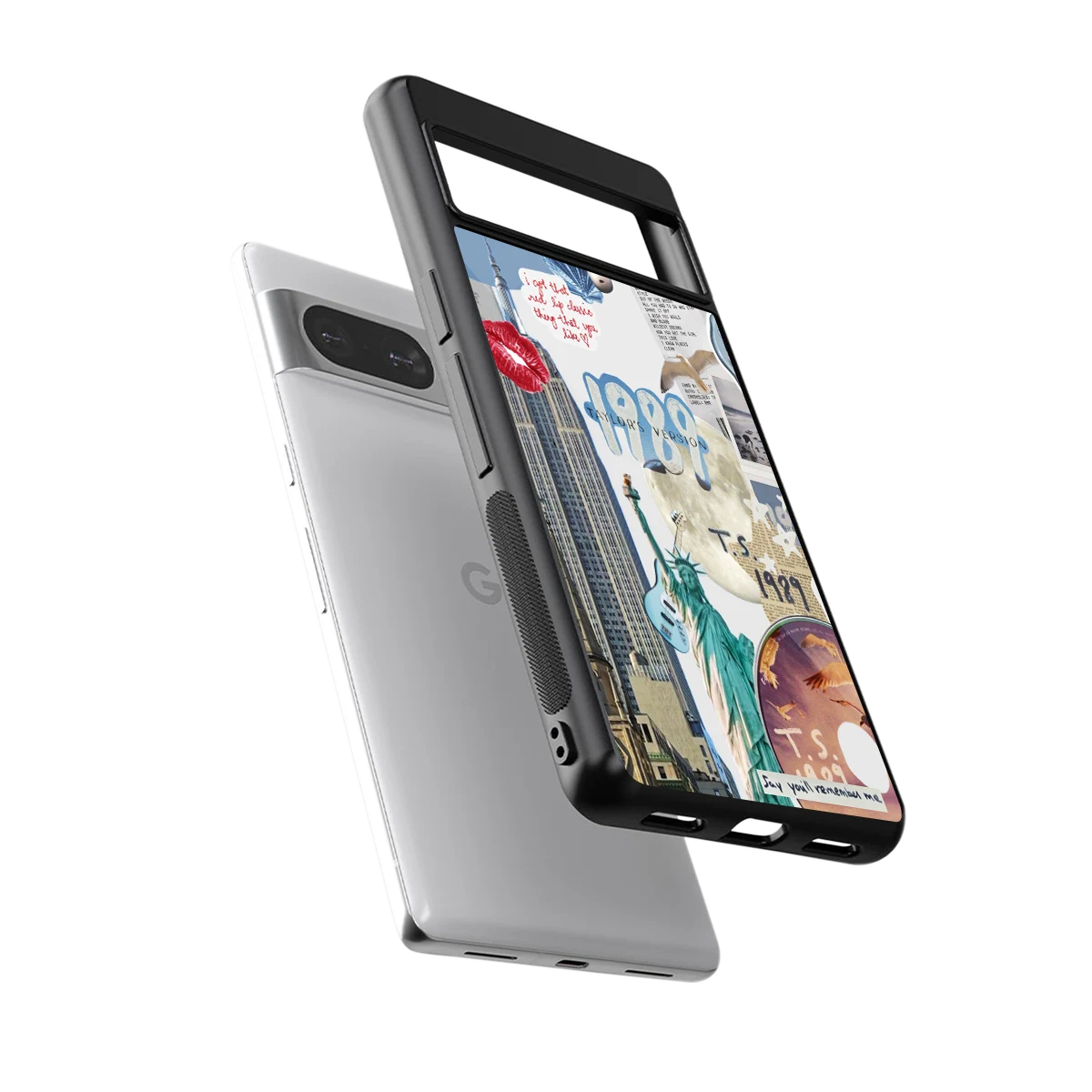 1989 Swift Era sleek google pixel 8 cover with tempered glass back and TPU edges