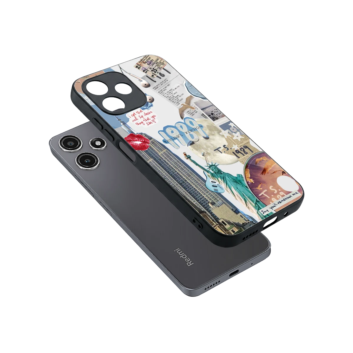 1989 Swift Era sleek redmi 12 5g cover with tempered glass back and TPU edges