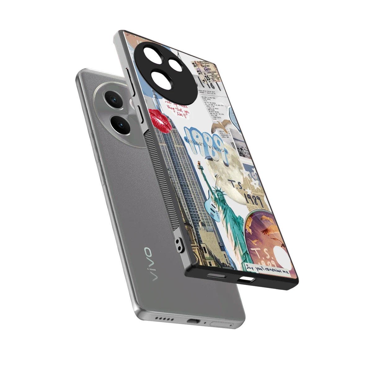 1989 Swift Era sleek vivo v30e cover with tempered glass back and TPU edges