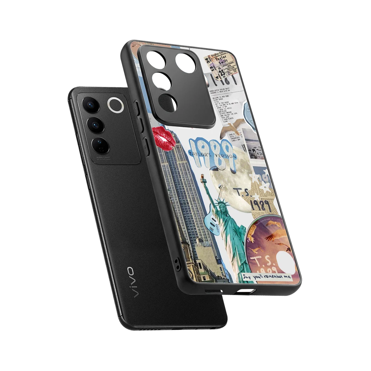 1989 Swift Era sleek vivo v27 5g cover with tempered glass back and TPU edges