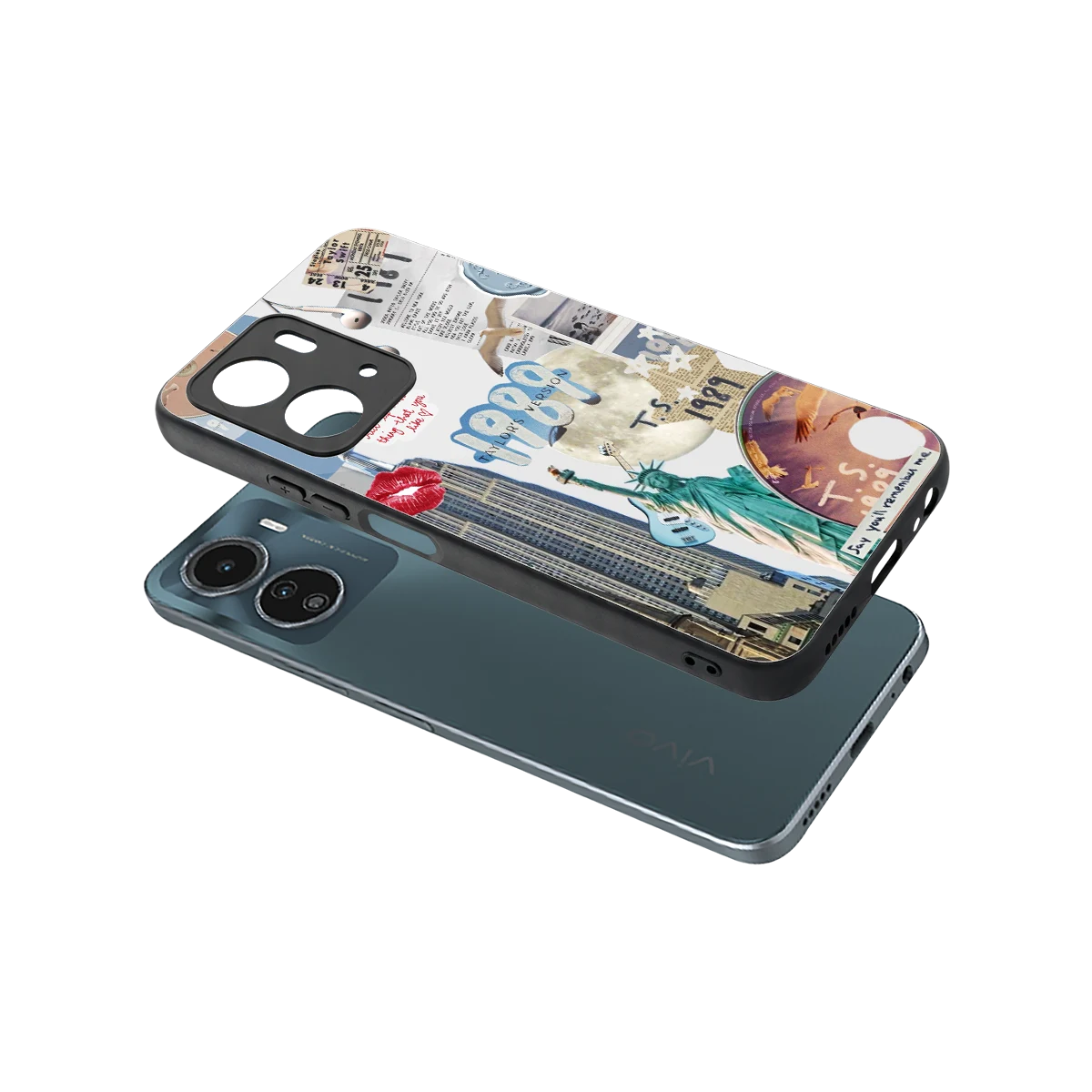 1989 Swift Era sleek vivo y16 cover with tempered glass back and TPU edges