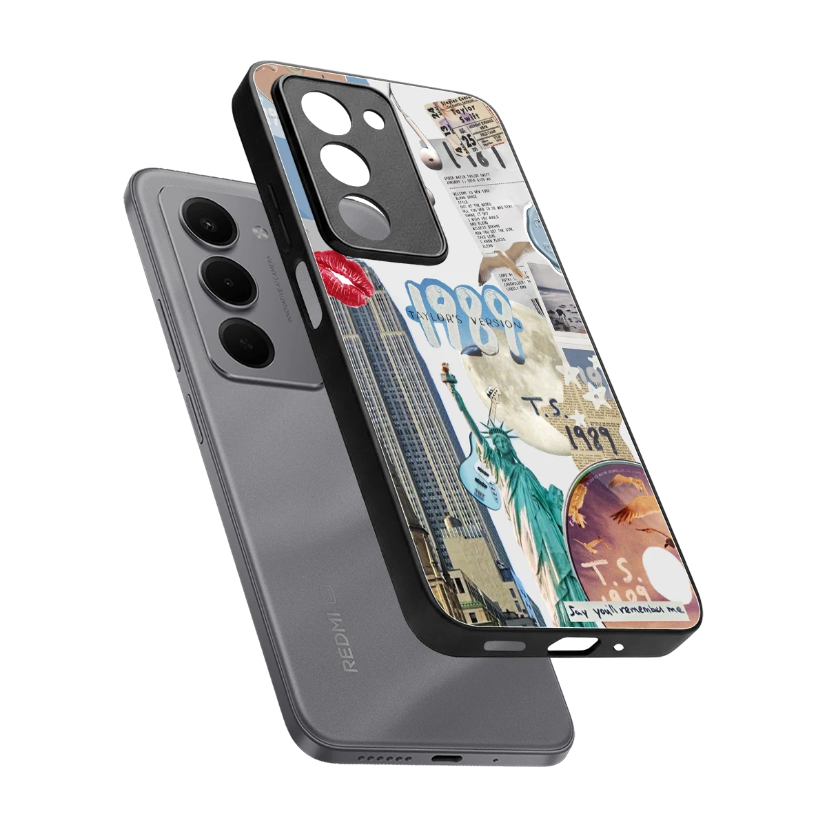 1989 Swift Era sleek redmi 15 5g cover with tempered glass back and TPU edges