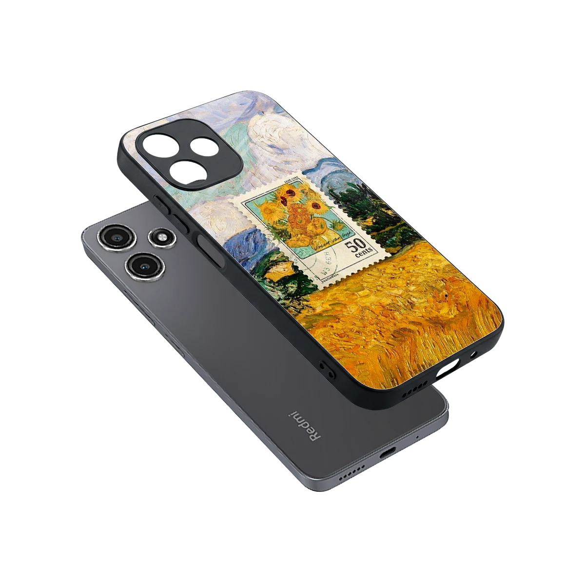 50 Cents sleek redmi 12 5g cover with tempered glass back and TPU edges