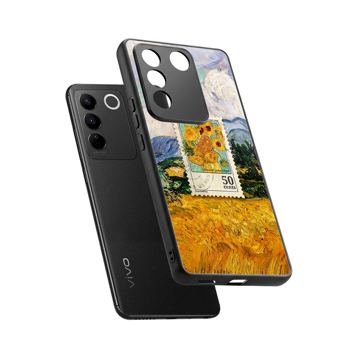 50 Cents sleek vivo v27 5g cover with tempered glass back and TPU edges