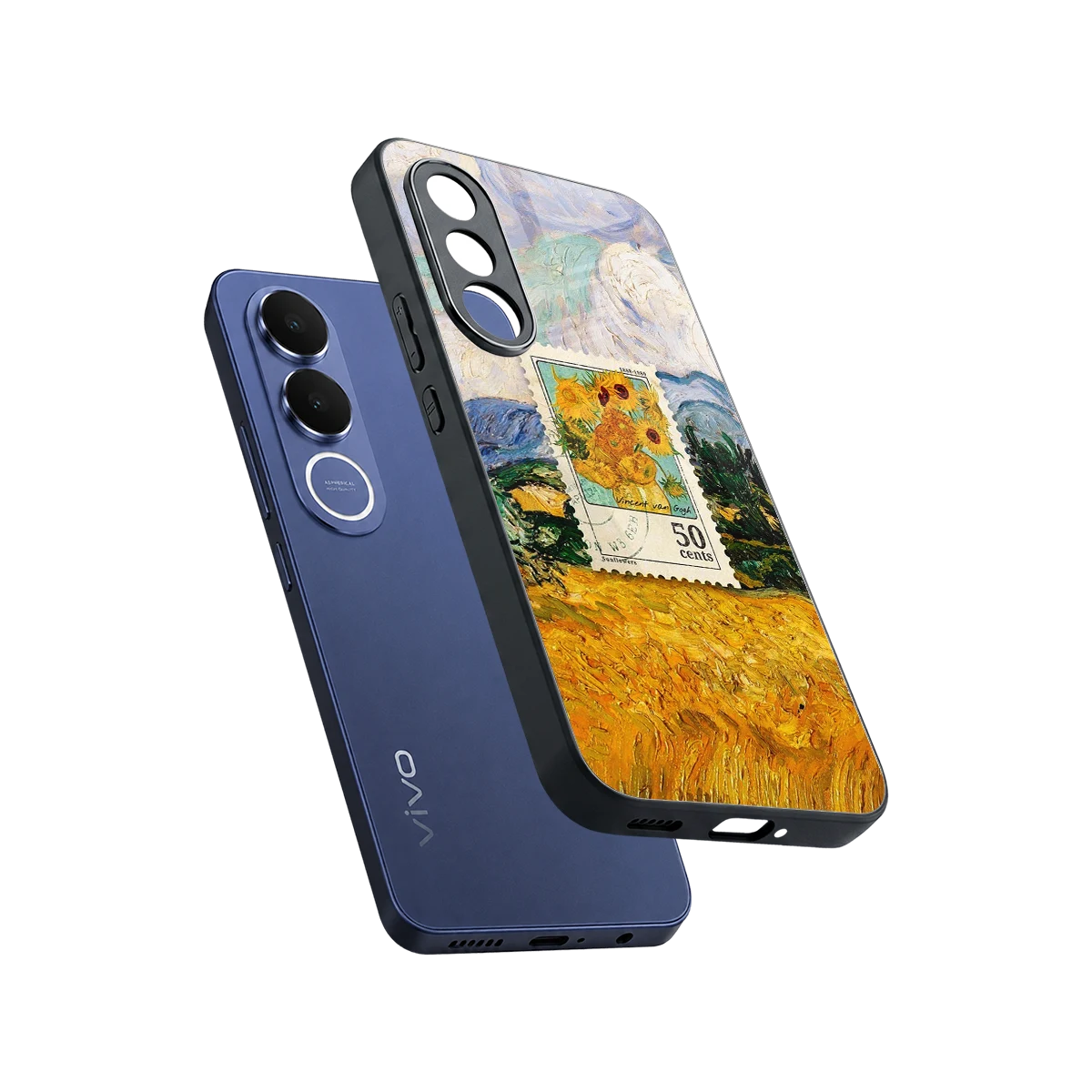 50 Cents sleek vivo v70 fe cover with tempered glass back and TPU edges