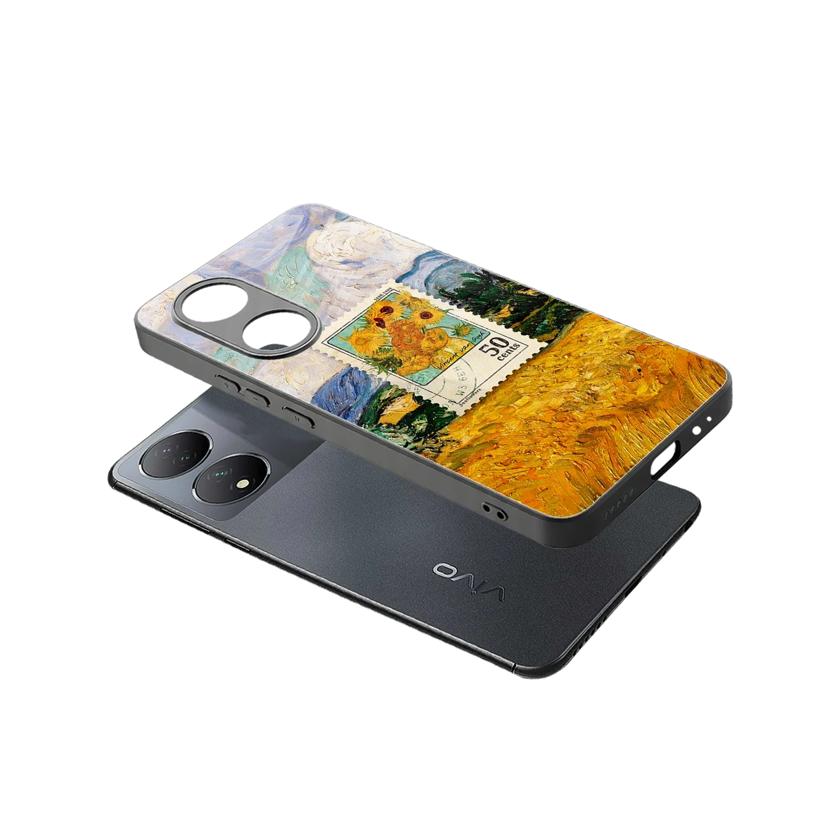 50 Cents sleek Vivo-y100 cover with tempered glass back and TPU edges
