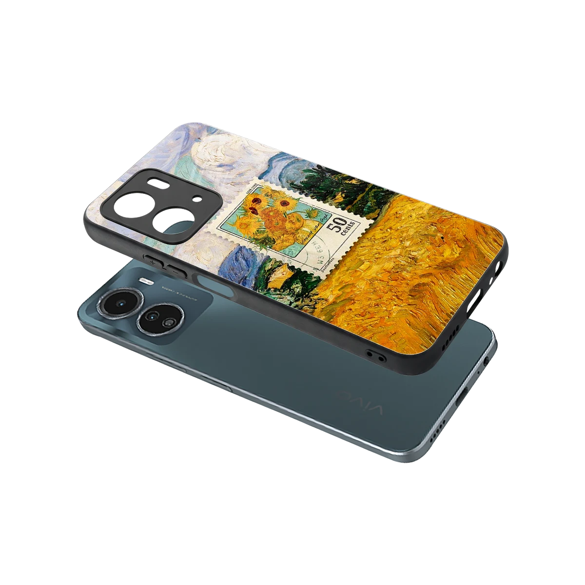 50 Cents sleek vivo y16 cover with tempered glass back and TPU edges