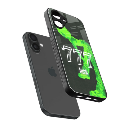 777 Luck sleek iPhone 16 cover with tempered glass back and TPU edges