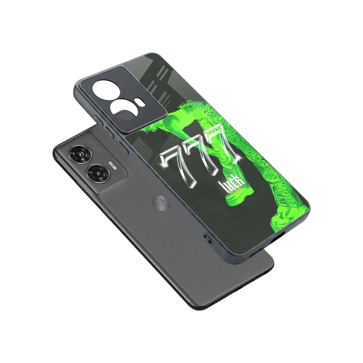777 Luck sleek motorola edge 50 fusion cover with tempered glass back and TPU edges