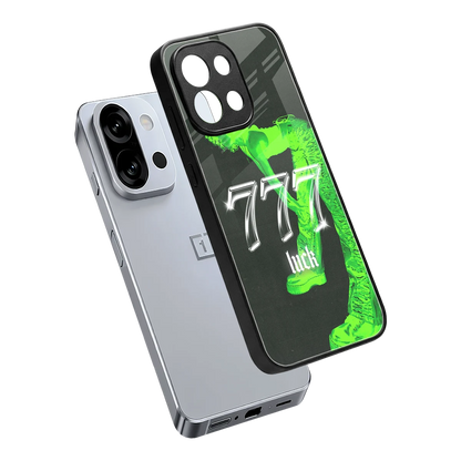 777 Luck sleek oneplus 13s cover with tempered glass back and TPU edges