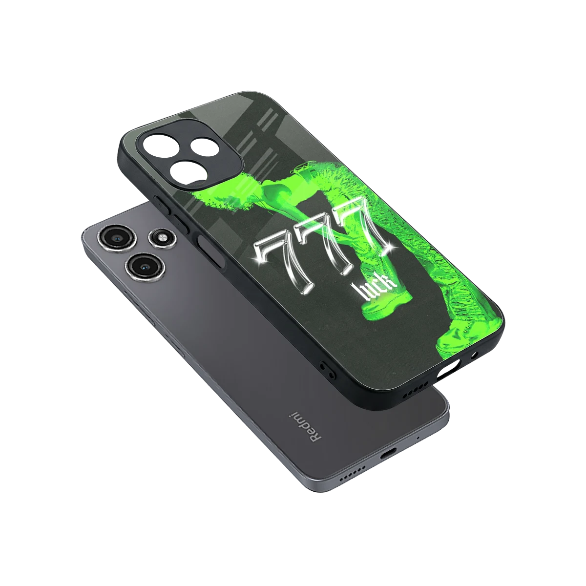 777 Luck sleek redmi 12 5g cover with tempered glass back and TPU edges