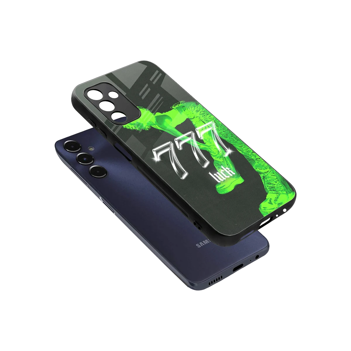 777 Luck sleek samsung galaxy m14 5g cover with tempered glass back and TPU edges