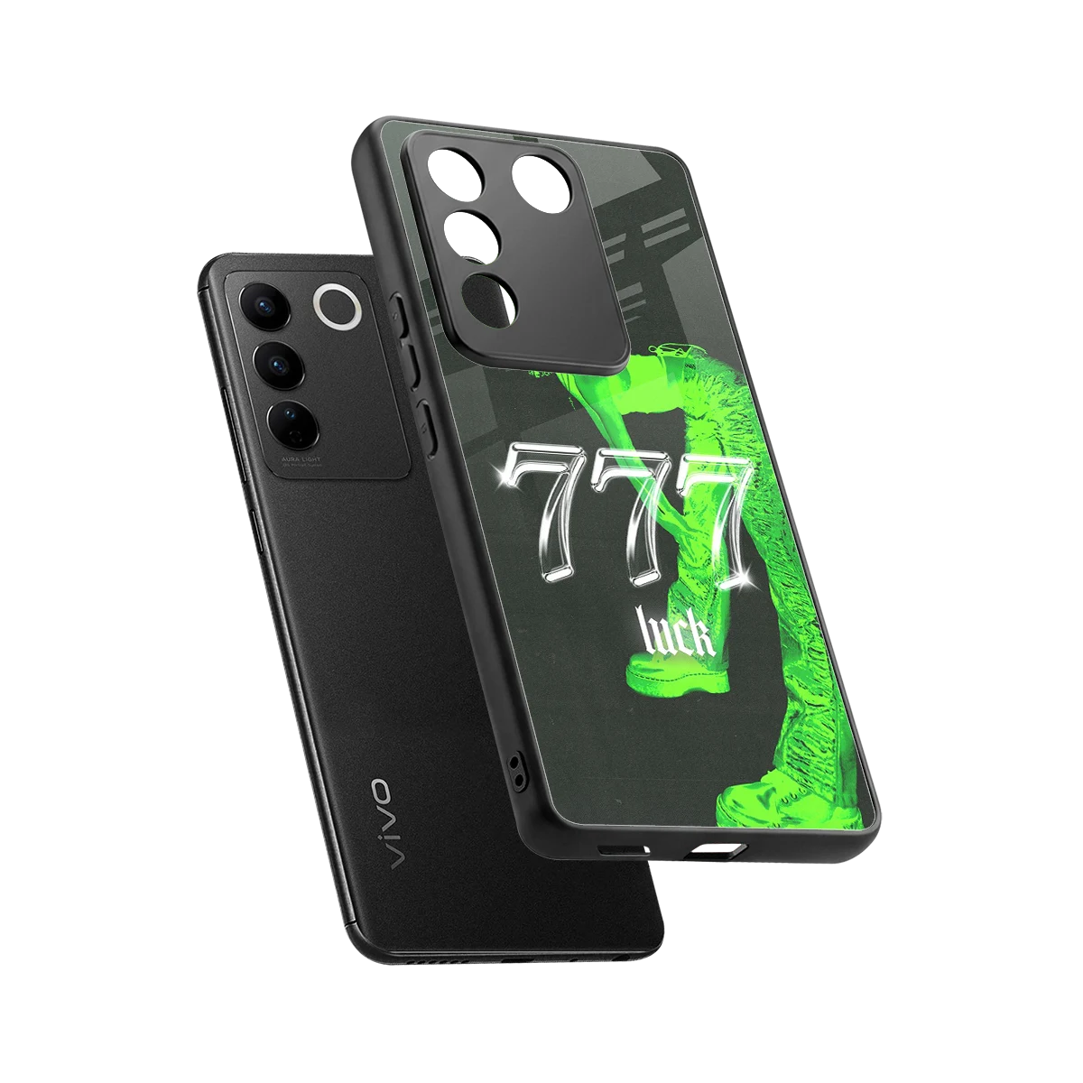 777 Luck sleek vivo v27 5g cover with tempered glass back and TPU edges