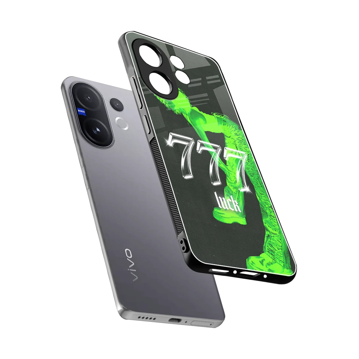 777 Luck sleek vivo v60 cover with tempered glass back and TPU edges