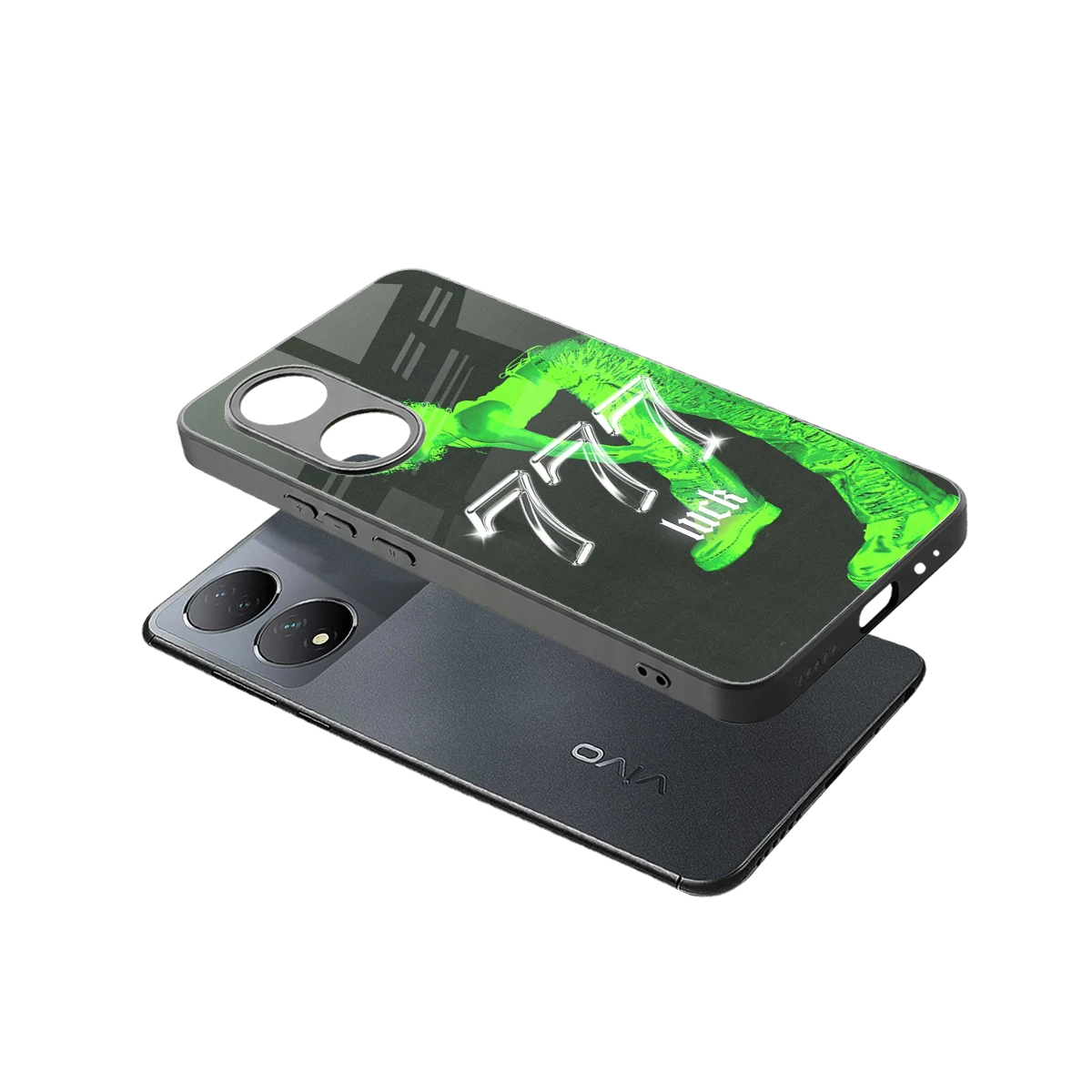 777 Luck sleek Vivo-y100 cover with tempered glass back and TPU edges