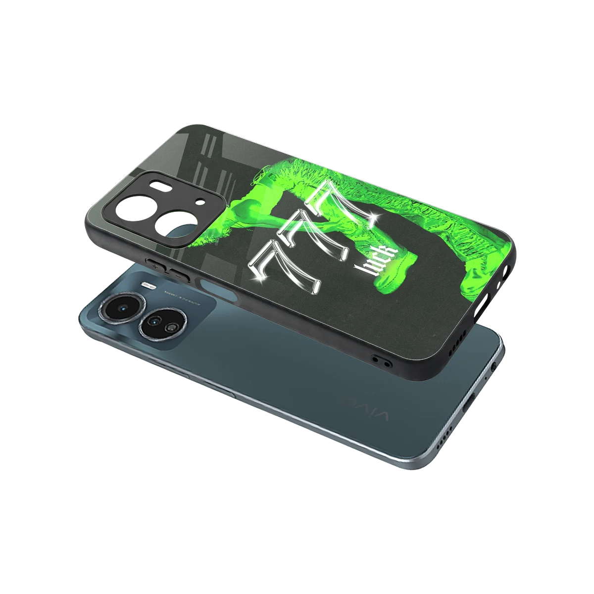 777 Luck sleek vivo y16 cover with tempered glass back and TPU edges